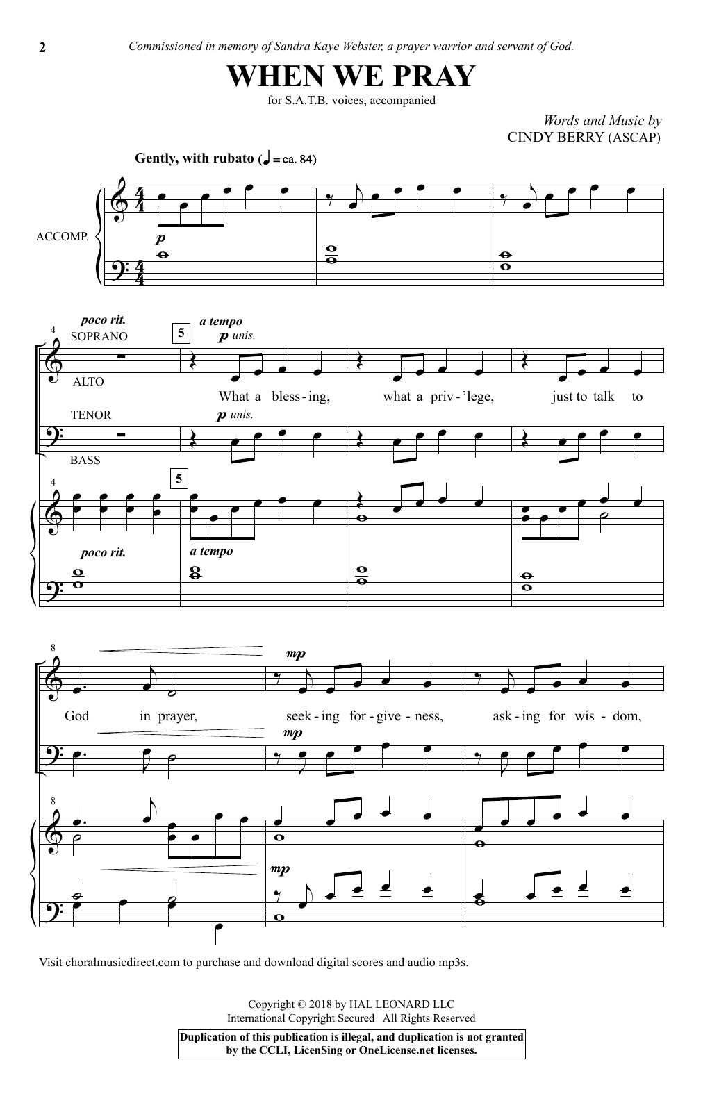 Download Cindy Berry When We Pray Sheet Music