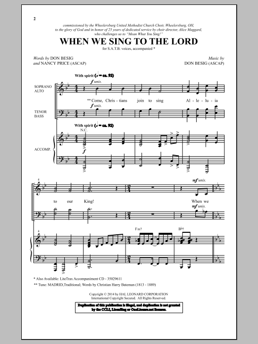 Download Don Besig When We Sing To The Lord Sheet Music