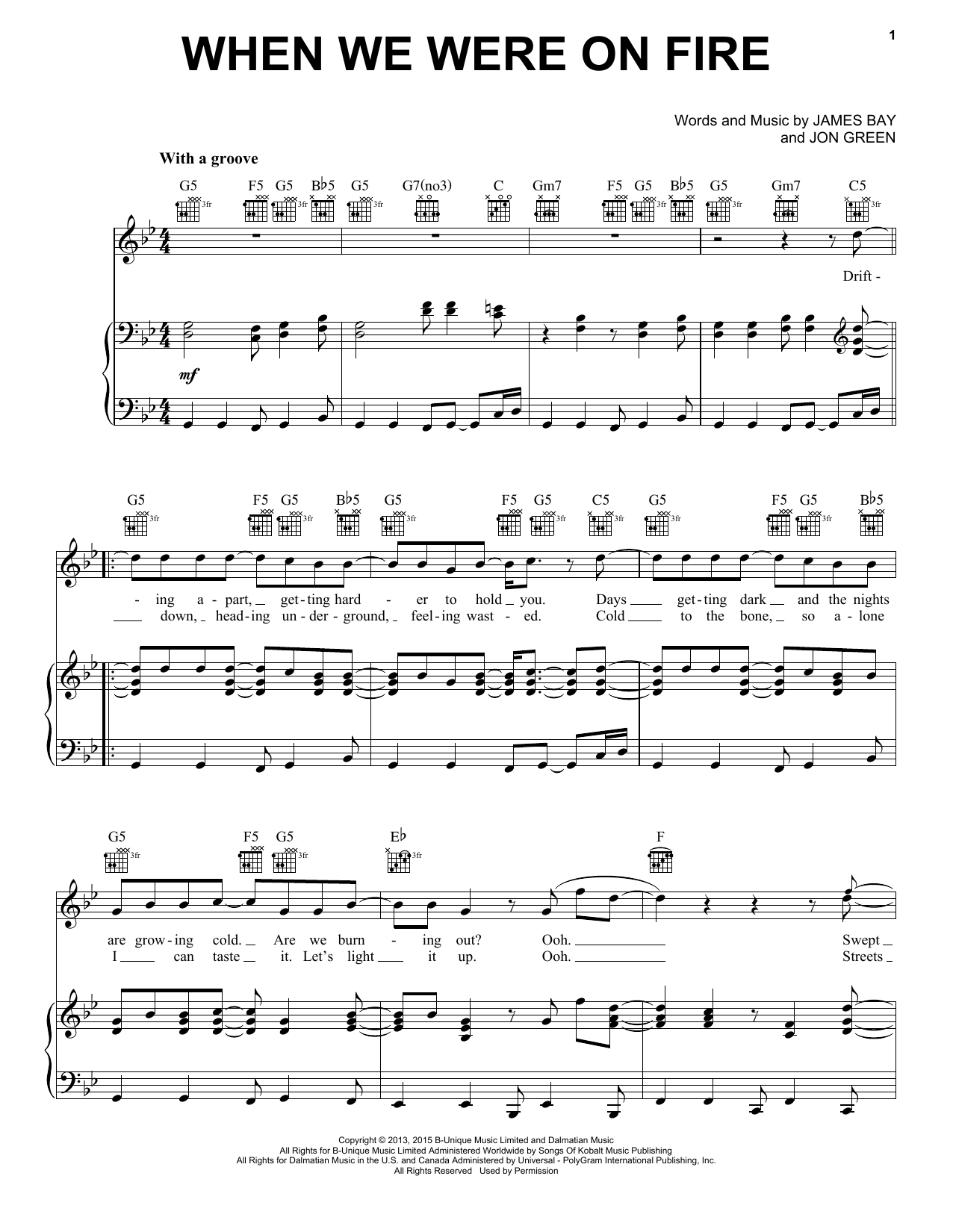 Download James Bay When We Were On Fire Sheet Music