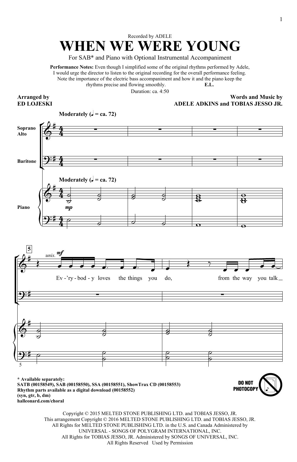 Download Adele When We Were Young (arr. Ed Lojeski) Sheet Music