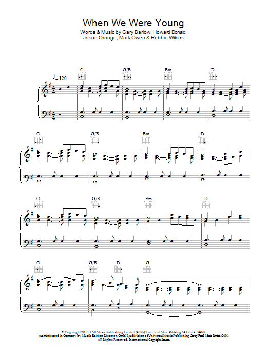 Download Take That When We Were Young Sheet Music