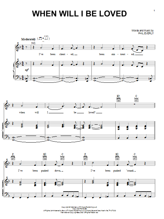 Download Linda Ronstadt When Will I Be Loved Sheet Music