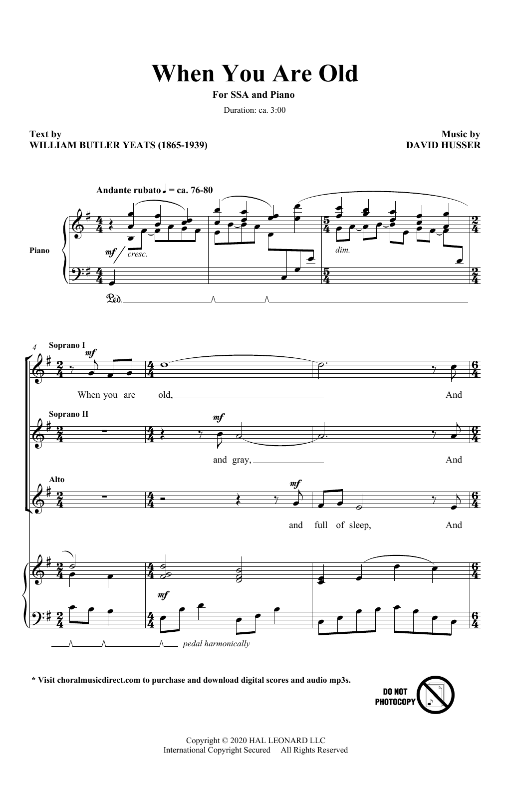Download William Butler Yeats and David Husse When You Are Old Sheet Music