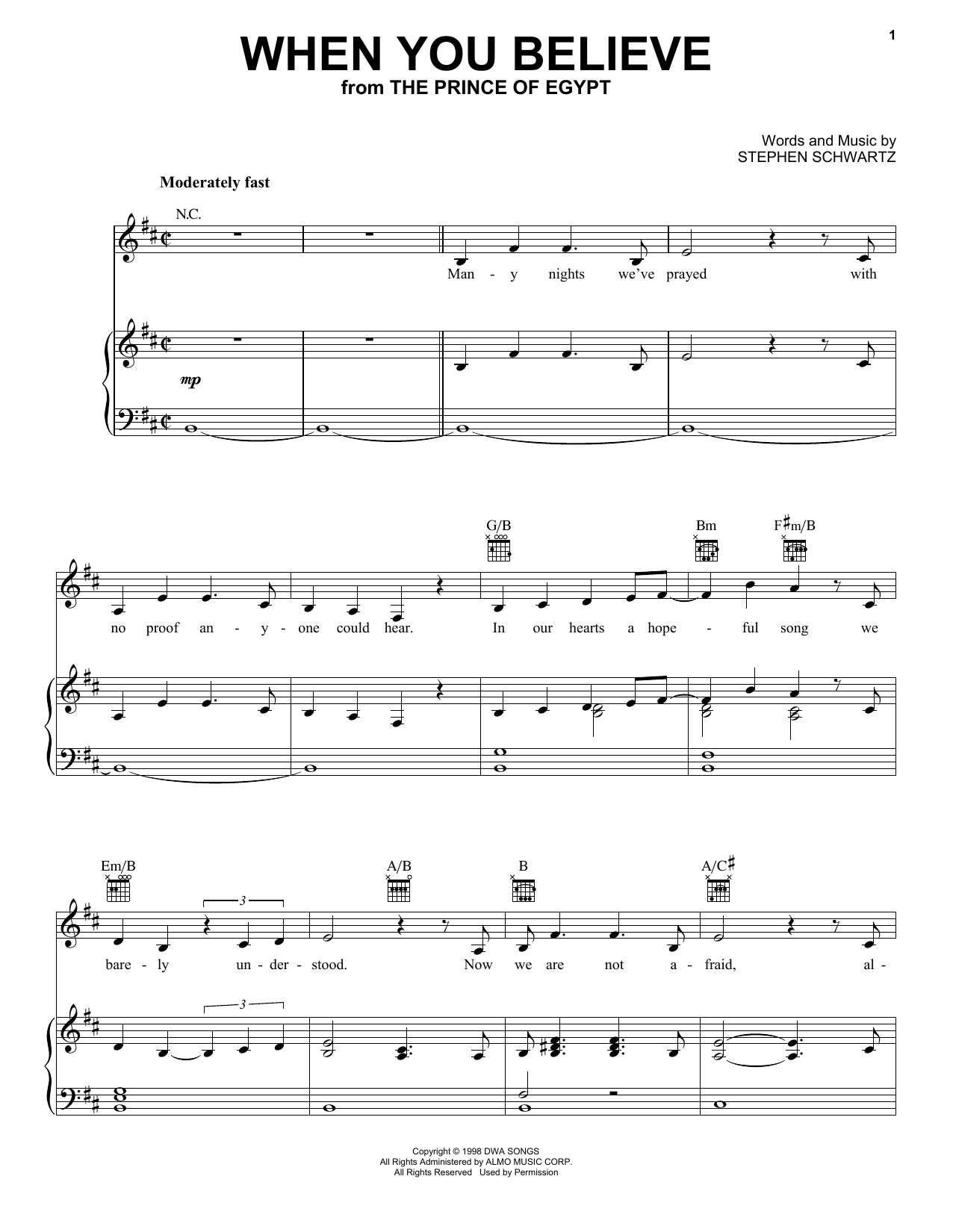 Download Pentatonix When You Believe (from The Prince Of Eg Sheet Music