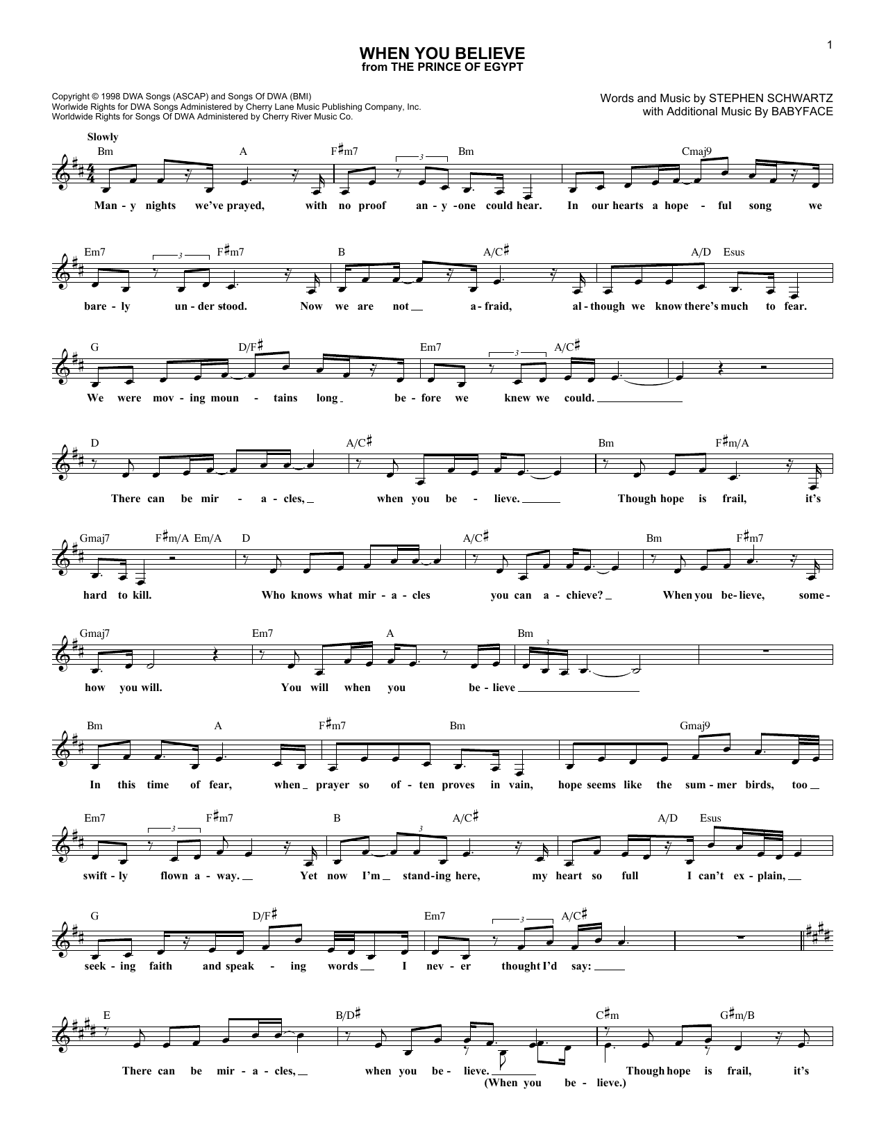 Download Whitney Houston and Mariah Carey When You Believe (from The Prince Of Eg Sheet Music