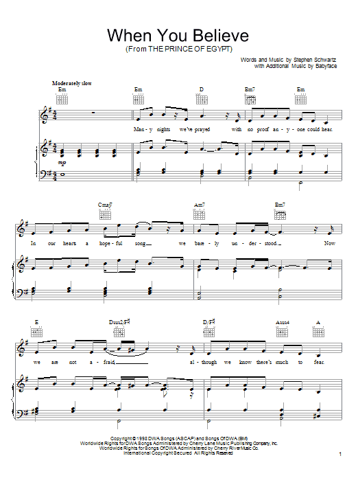 Download Whitney Houston and Mariah Carey When You Believe (From The Prince Of Eg Sheet Music