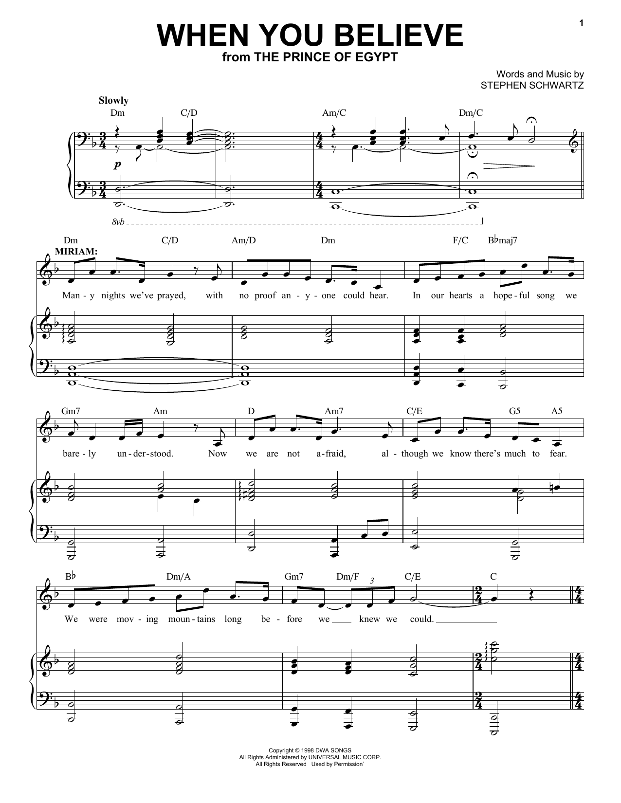 Download Stephen Schwartz When You Believe (from The Prince Of Eg Sheet Music