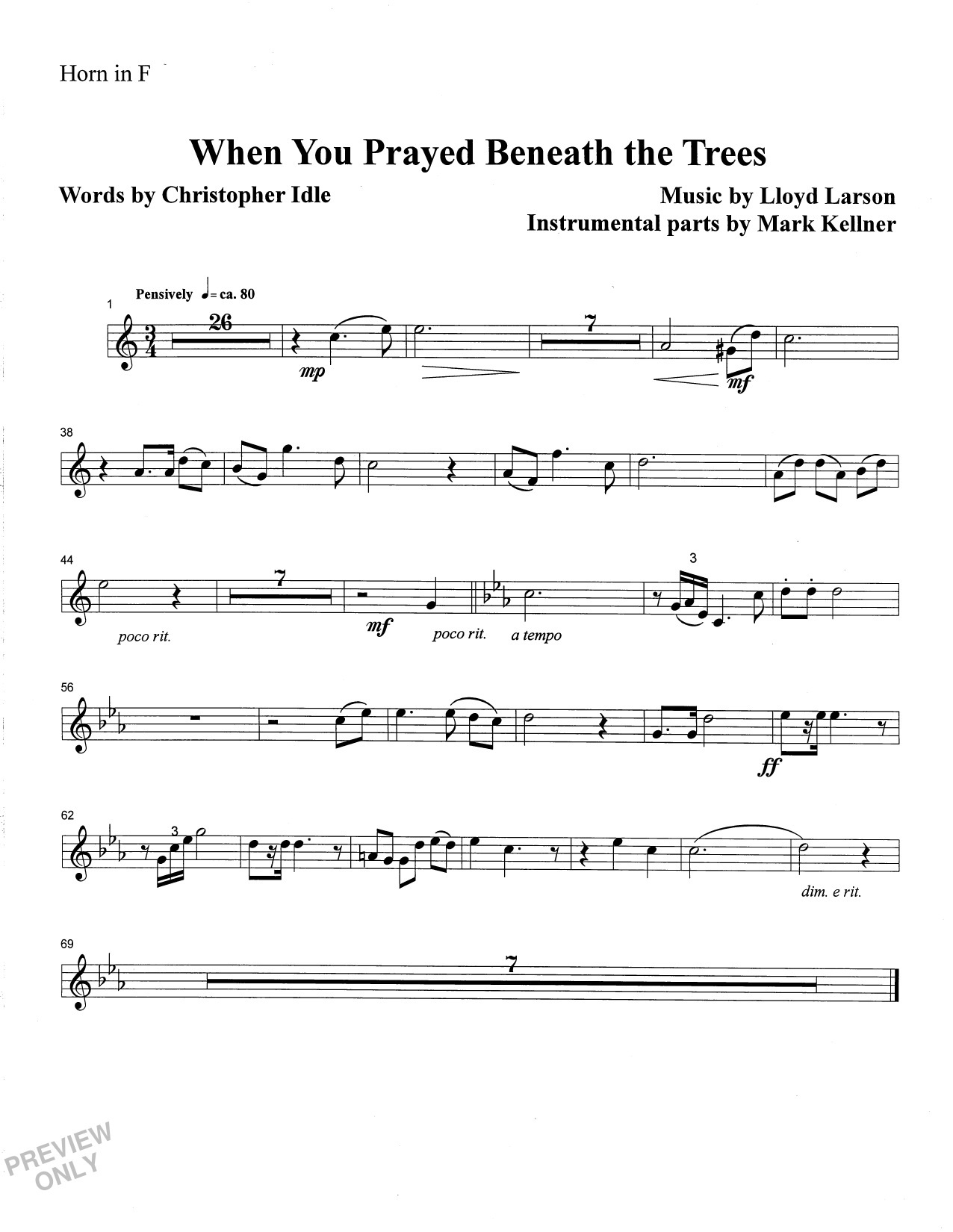 Download Mark Kellner When You Prayed Beneath The Trees - Flu Sheet Music