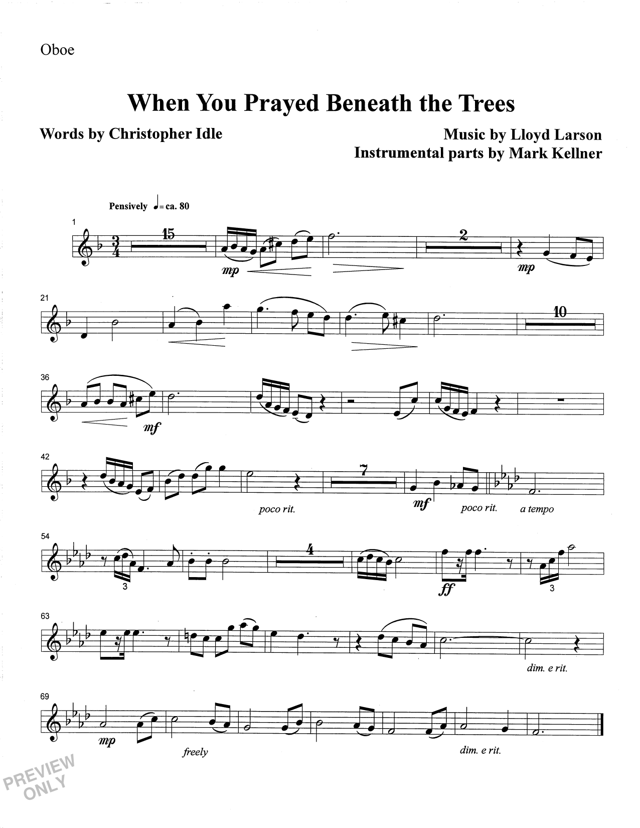 Download Mark Kellner When You Prayed Beneath The Trees - Obo Sheet Music