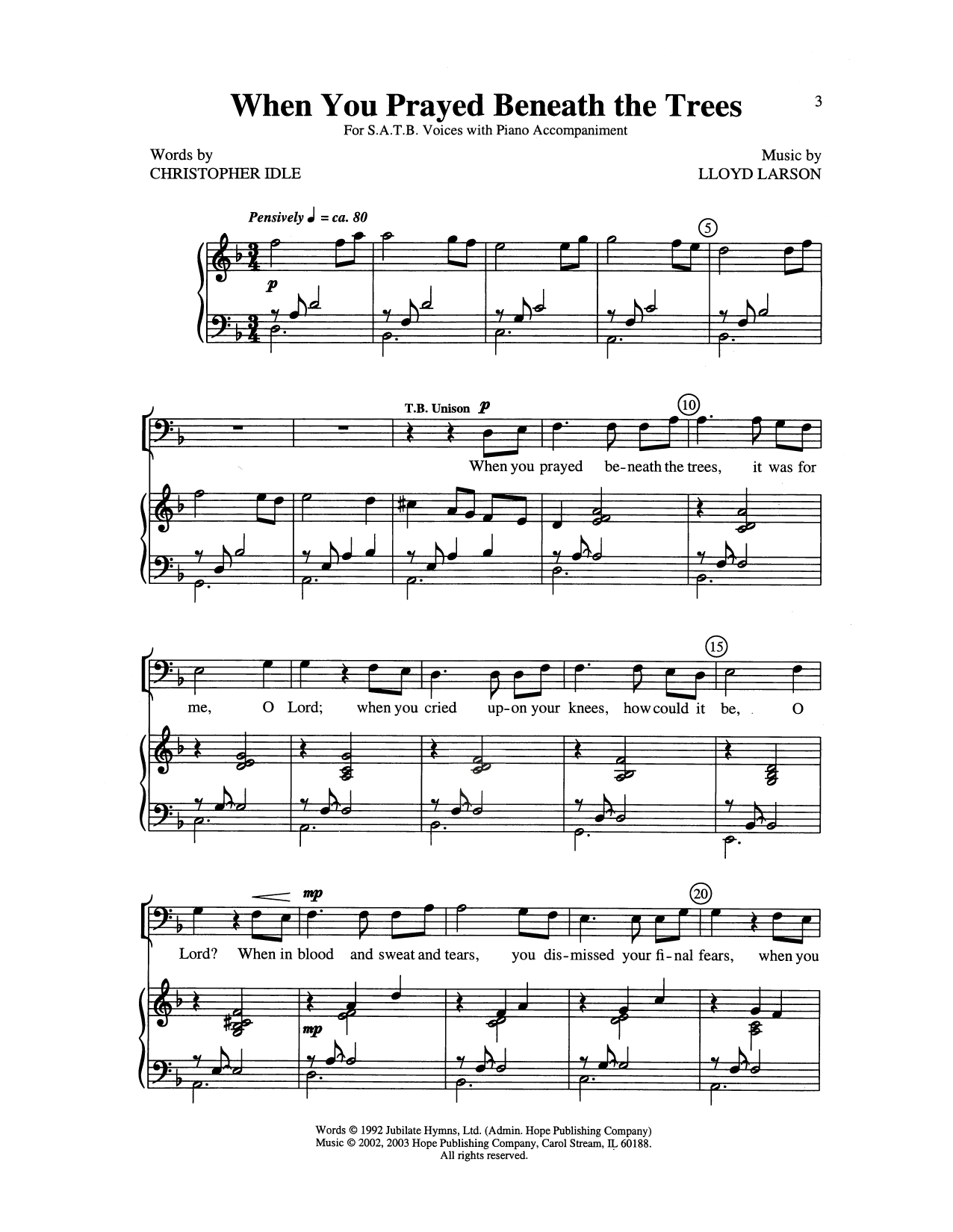 Download Christopher Idle When You Prayed Beneath The Trees Sheet Music