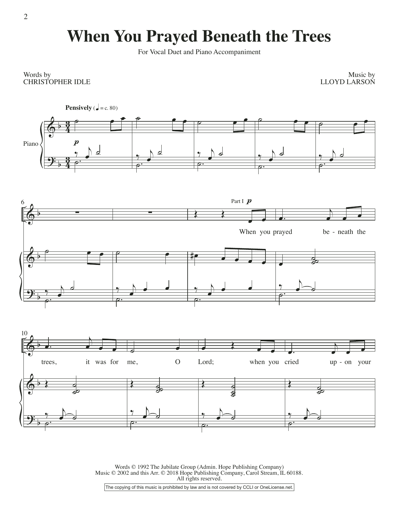 Download Christopher Idle When You Prayed Beneath The Trees Sheet Music