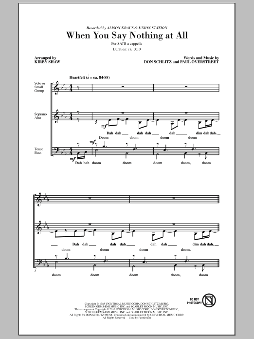 Download Kirby Shaw When You Say Nothing At All Sheet Music
