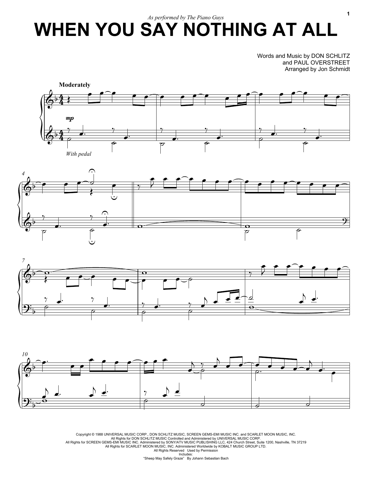 Download The Piano Guys When You Say Nothing At All Sheet Music