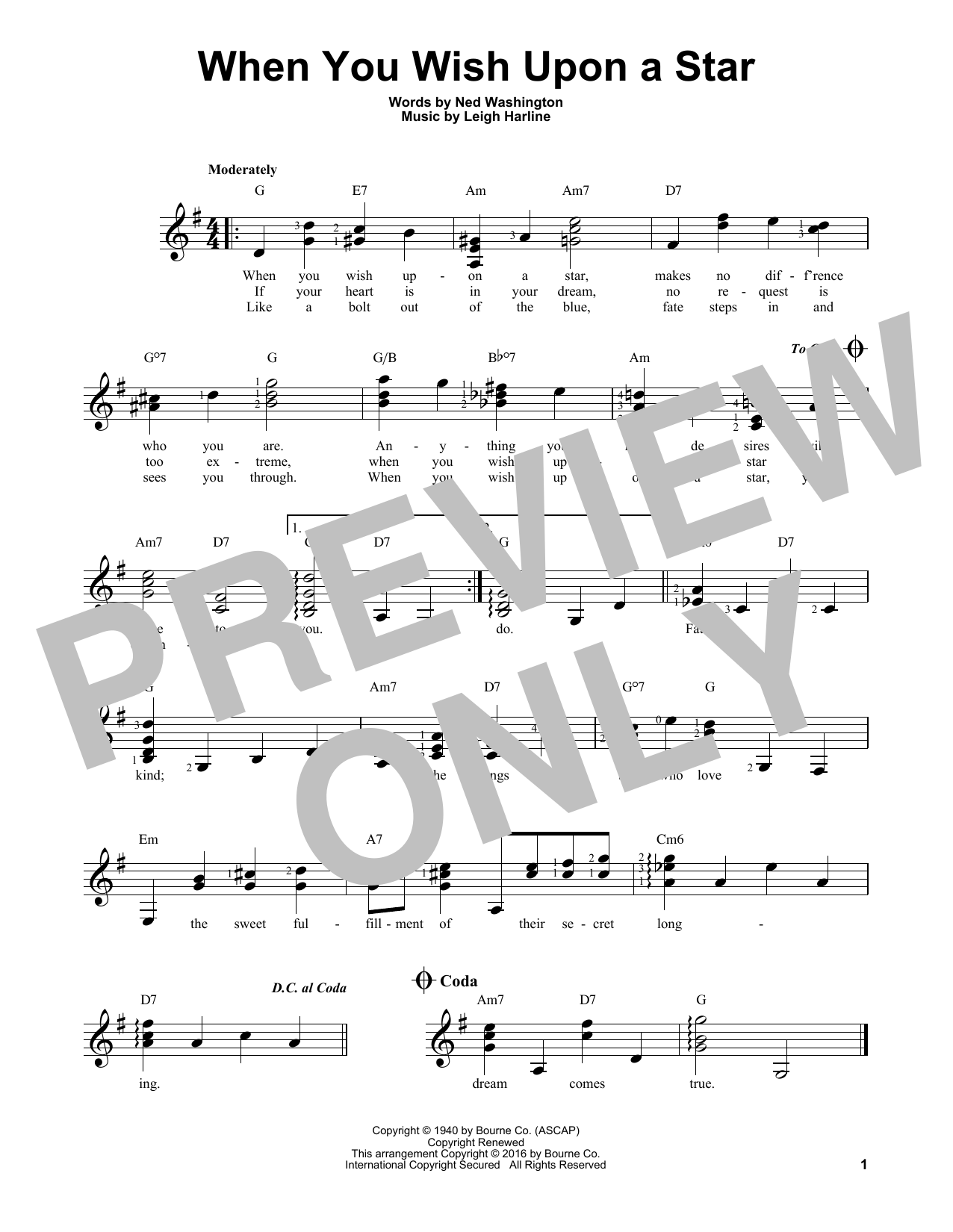 Download Leigh Harline When You Wish Upon A Star Sheet Music