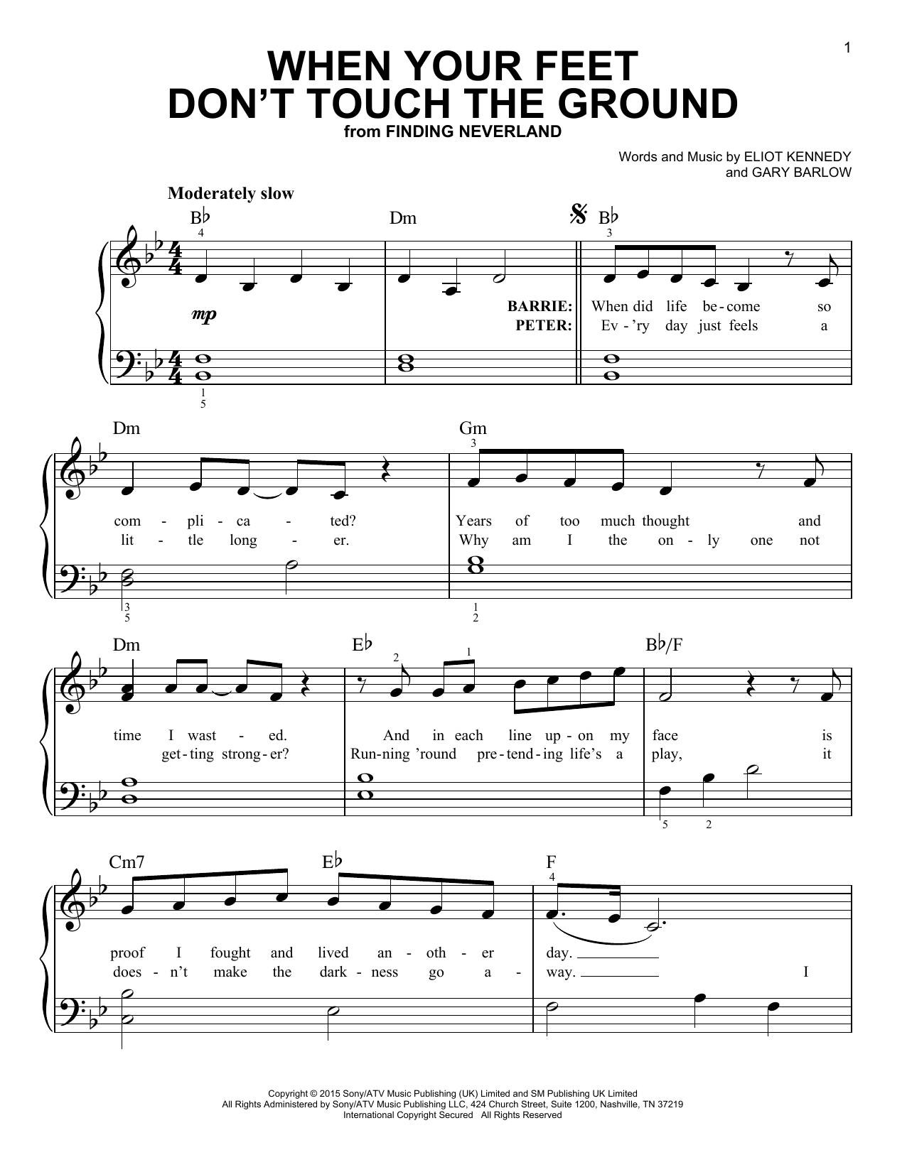 Download Gary Barlow & Eliot Kennedy When Your Feet Don't Touch The Ground ( Sheet Music