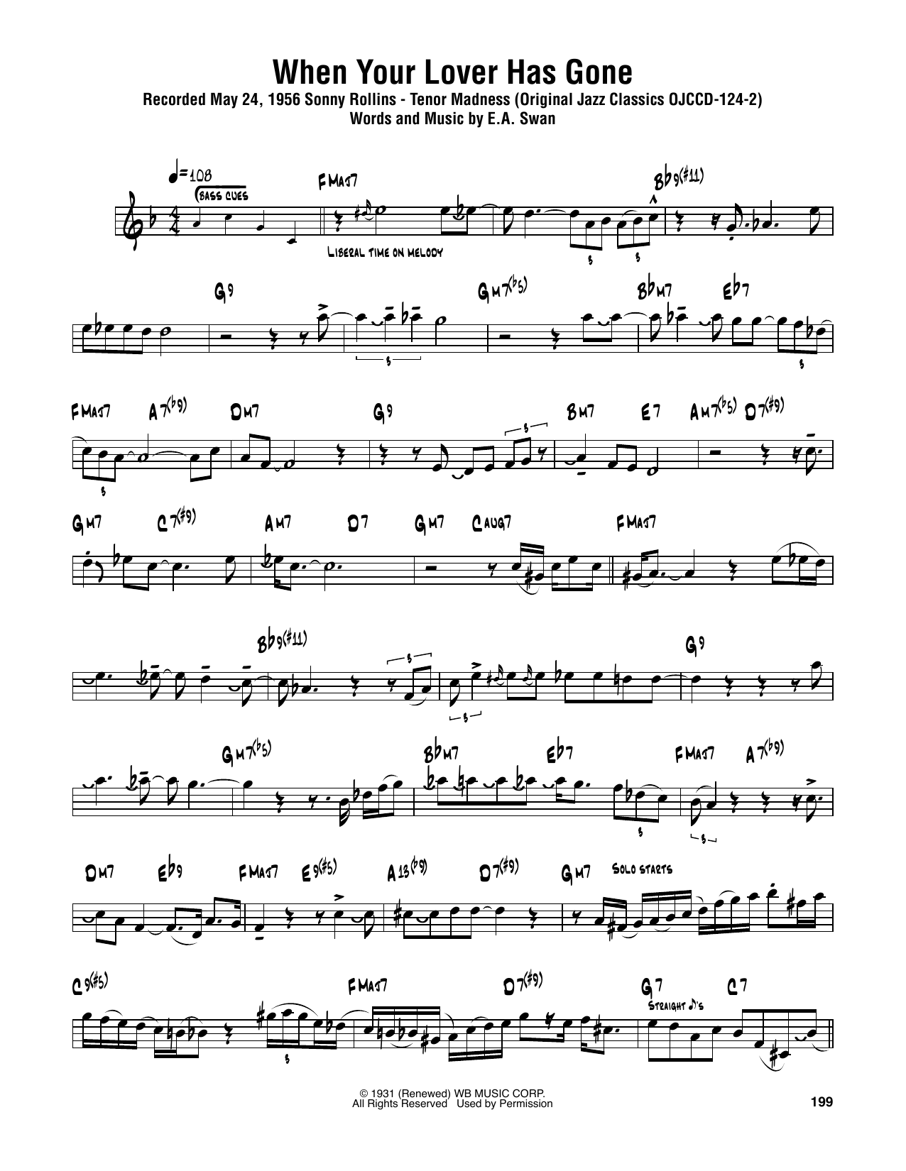 Download Sonny Rollins When Your Lover Has Gone Sheet Music