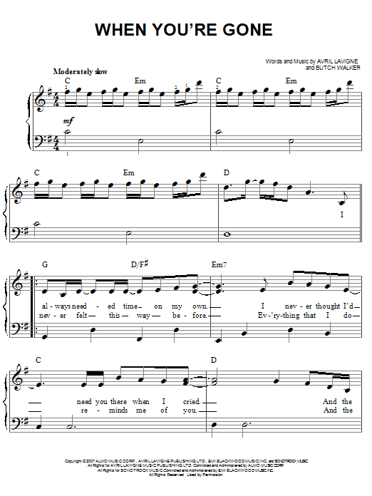 Download Avril Lavigne When You're Gone Sheet Music