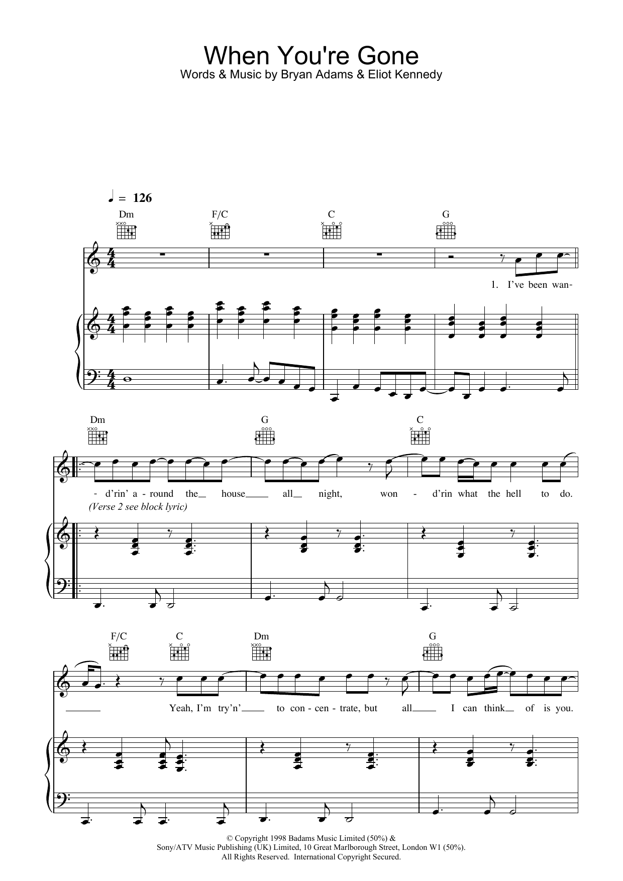 Download Bryan Adams and Melanie C When You're Gone Sheet Music