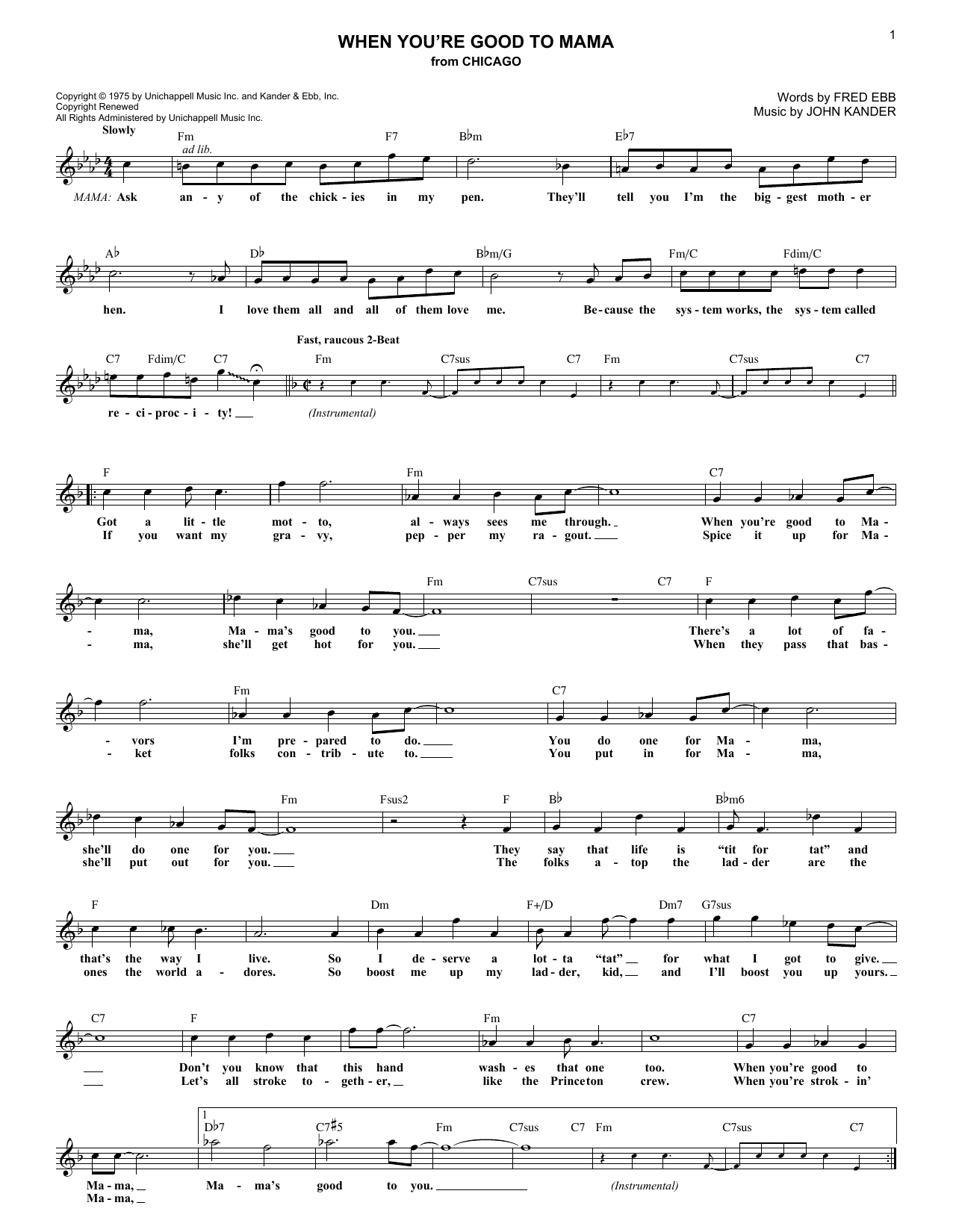 Download Kander & Ebb When You're Good To Mama Sheet Music