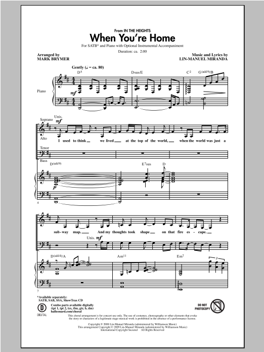 Download Mark Brymer When You're Home (from In The Heights) Sheet Music