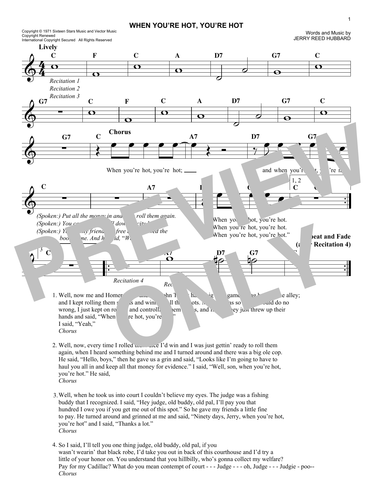 Download Jerry Reed When You're Hot, You're Hot Sheet Music