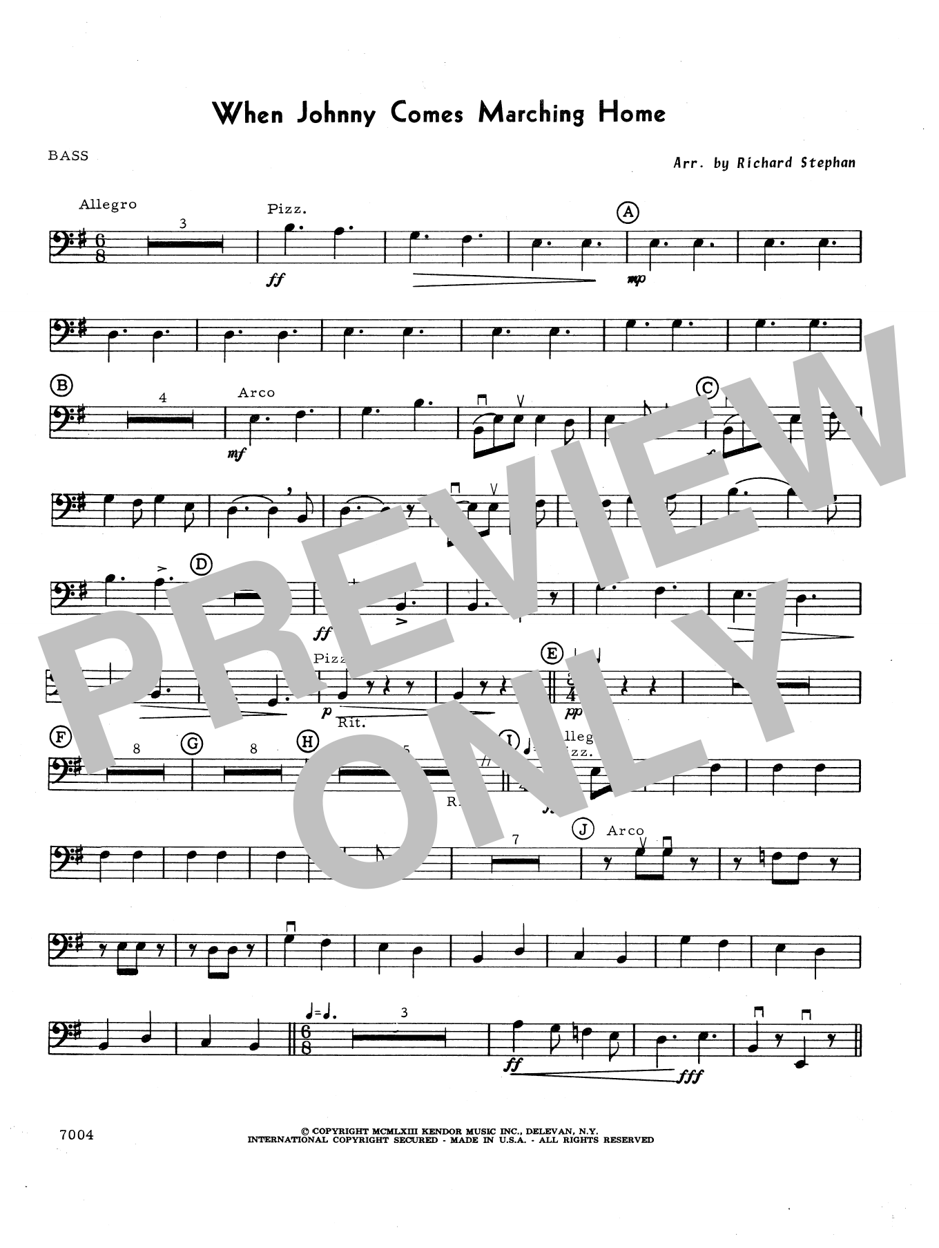 Download Richard Stephan When Johnny Comes Marching Home - Bass Sheet Music