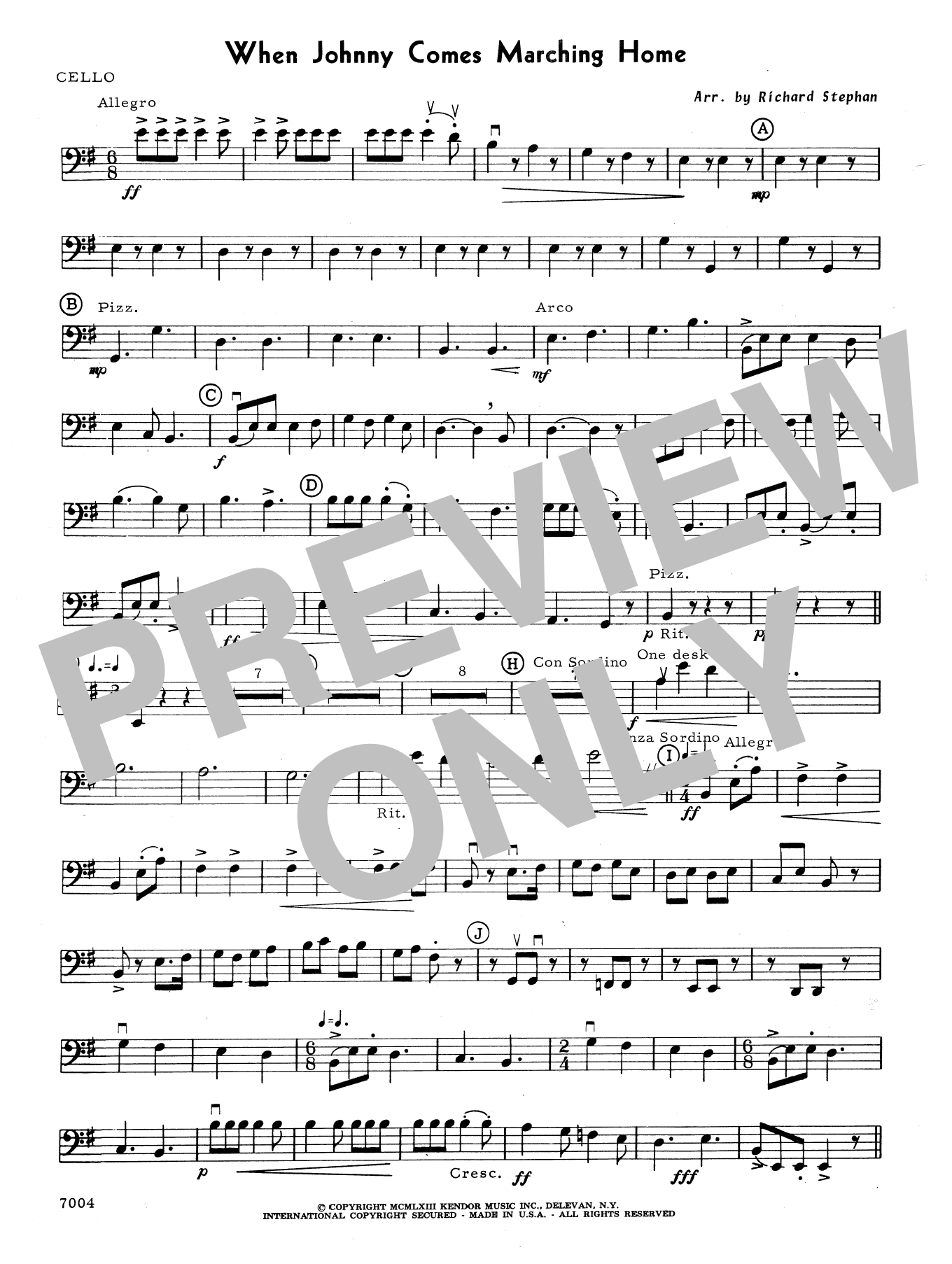 Download Richard Stephan When Johnny Comes Marching Home - Cello Sheet Music