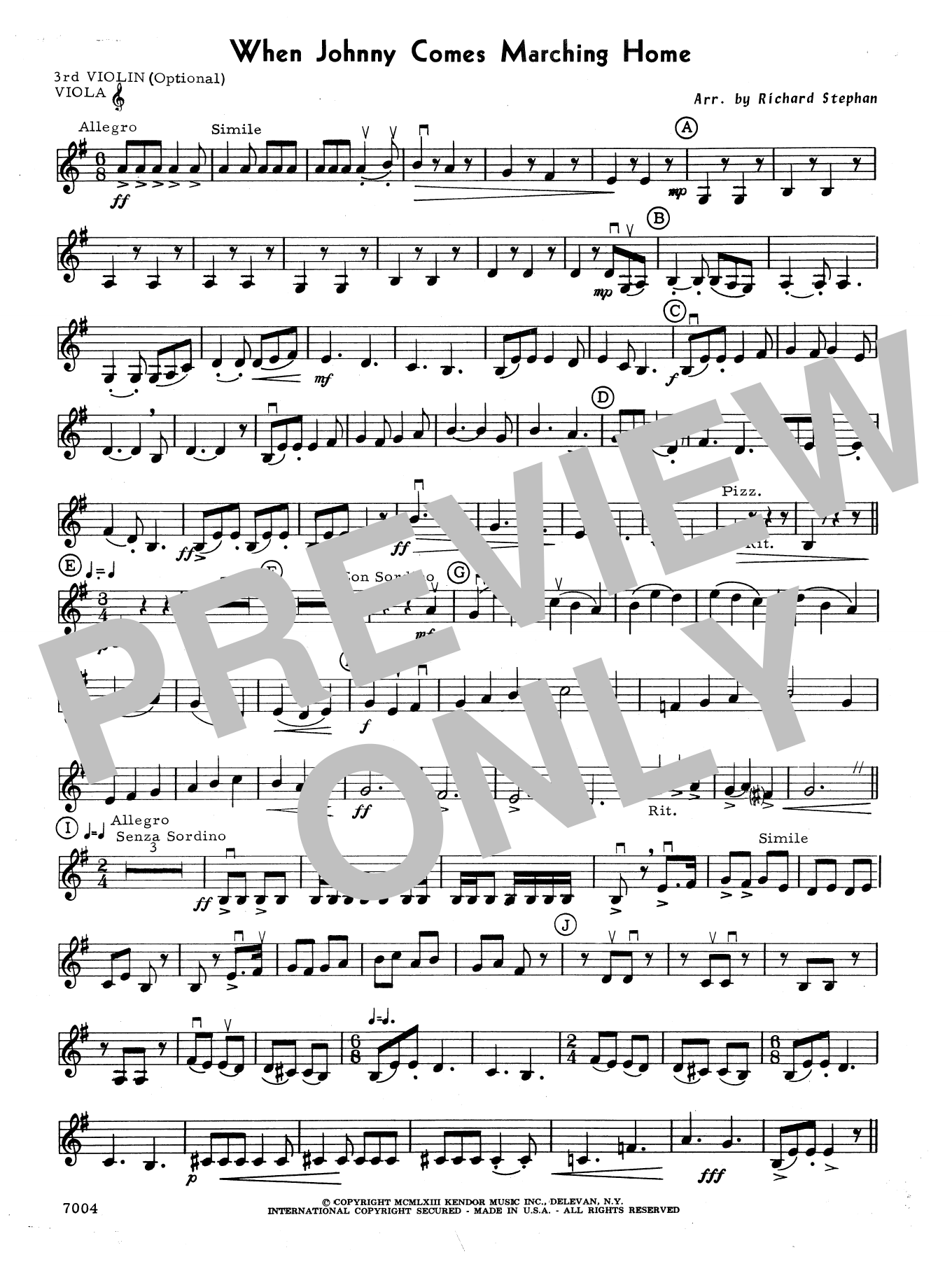 Download Richard Stephan When Johnny Comes Marching Home - Violi Sheet Music