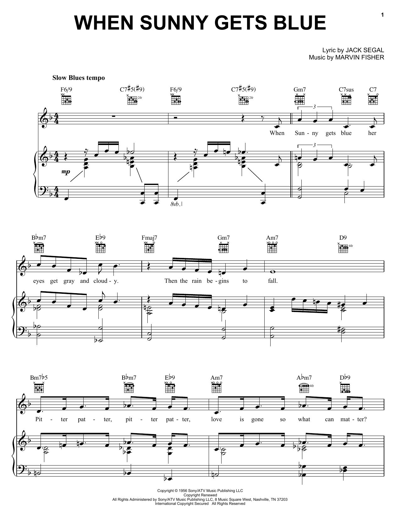 Jack Segal When Sunny Gets Blue sheet music notes printable PDF score