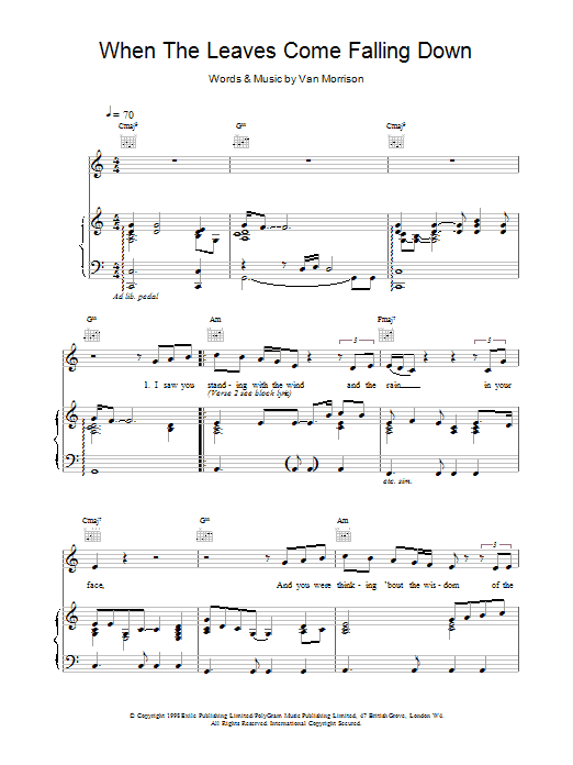 Van Morrison When The Leaves Come Falling Down sheet music notes printable PDF score