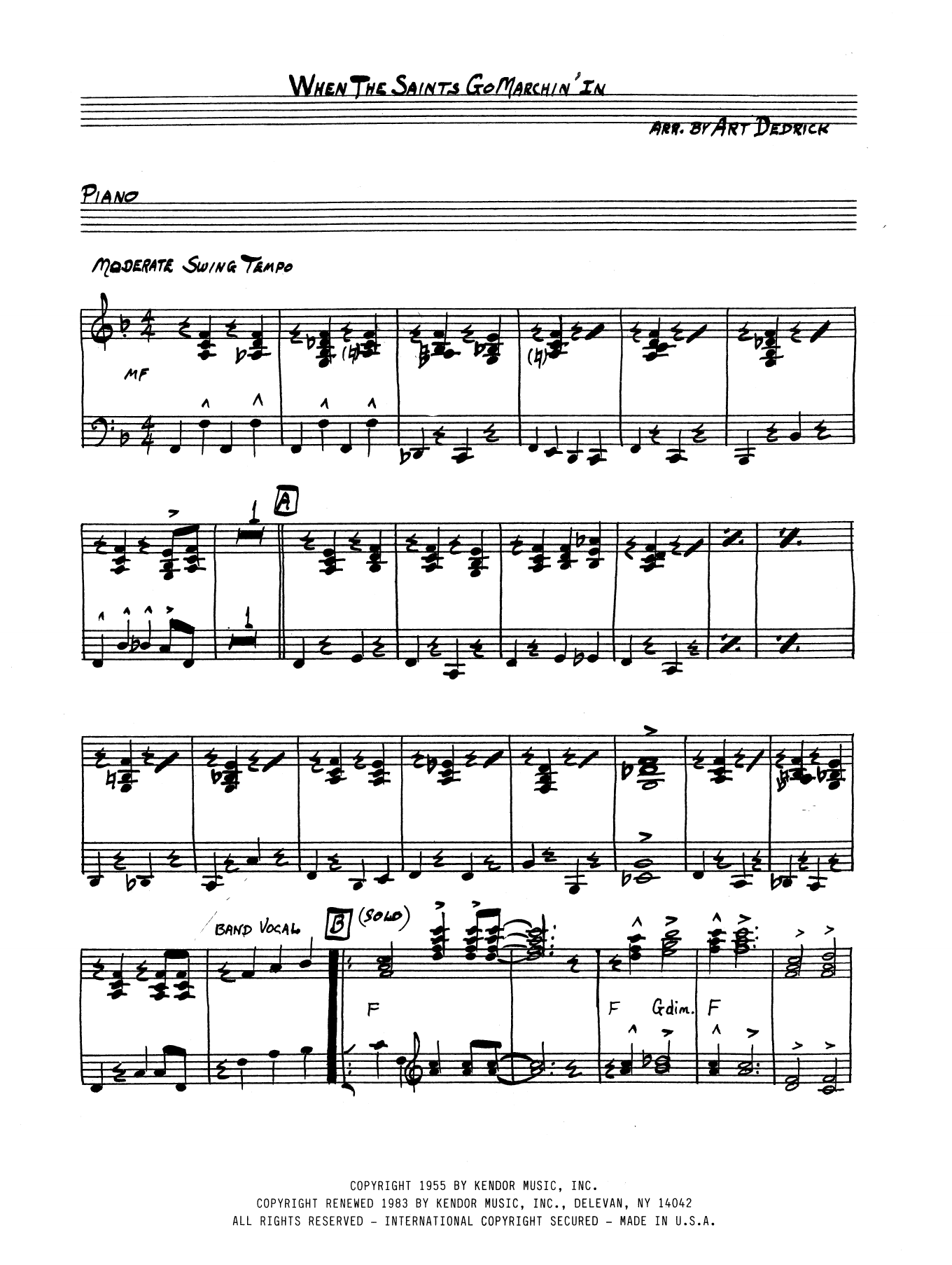 Download Art Dedrick When the Saints Go Marchin' In - Piano Sheet Music
