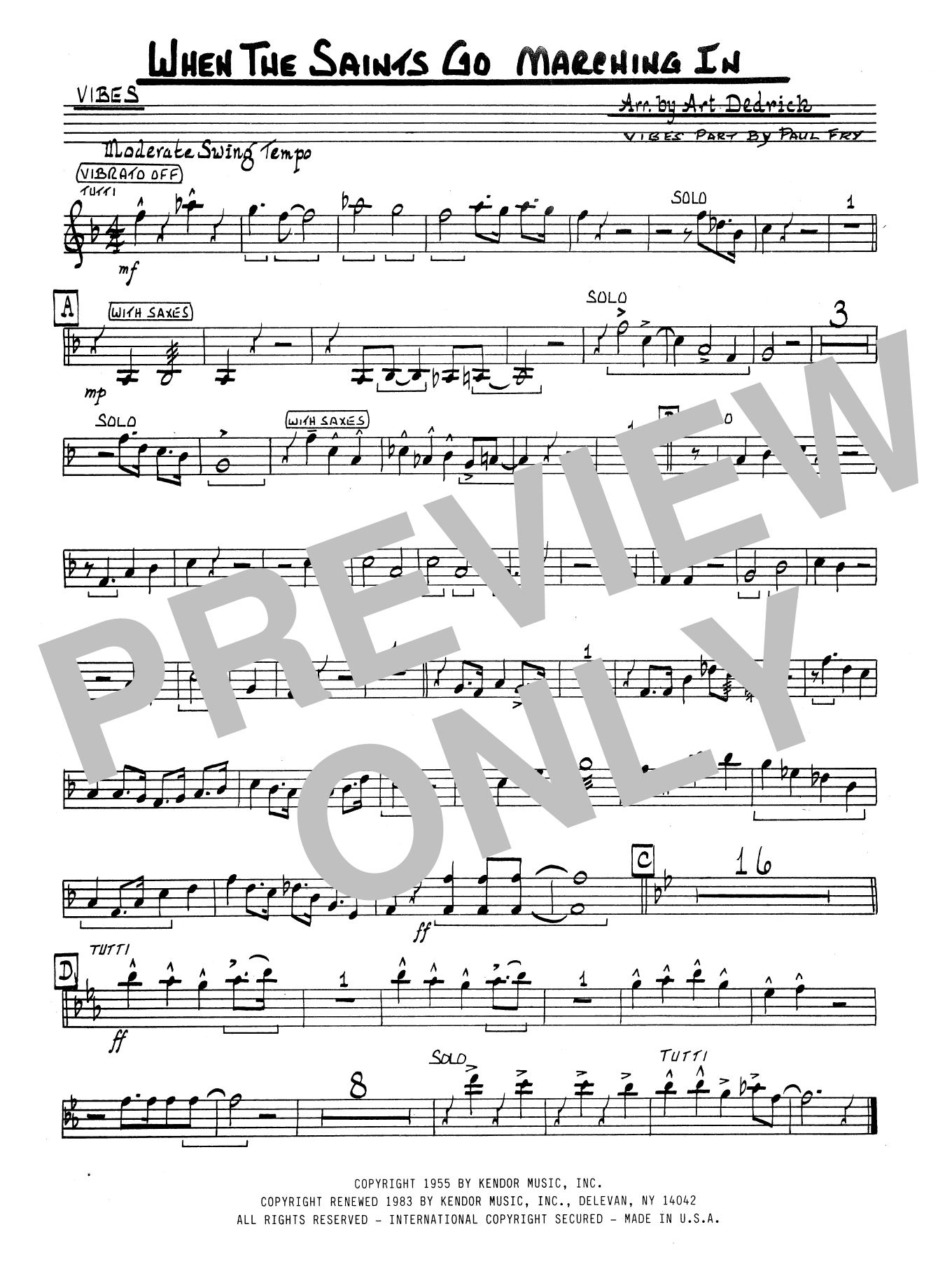 Download Art Dedrick When the Saints Go Marchin' In - Vibes Sheet Music