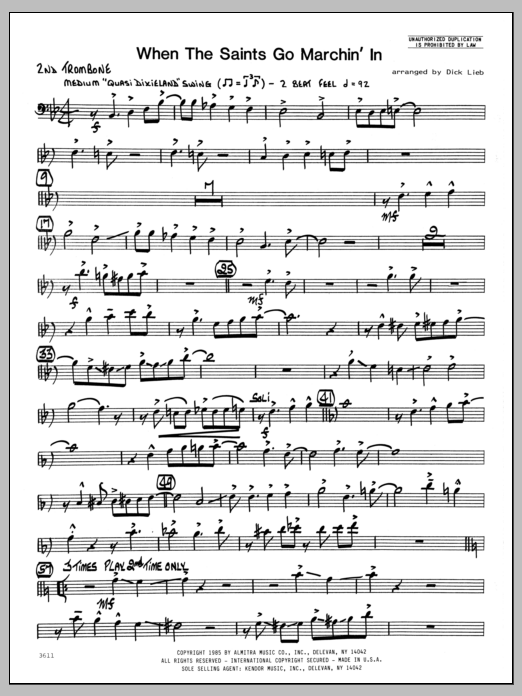 Download Dick Lieb When the Saints Go Marching In - 2nd Tr Sheet Music