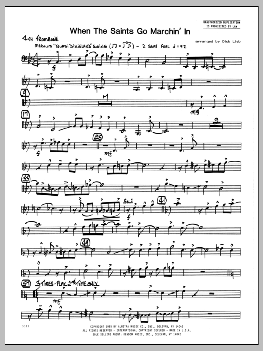 Download Dick Lieb When the Saints Go Marching In - 4th Tr Sheet Music