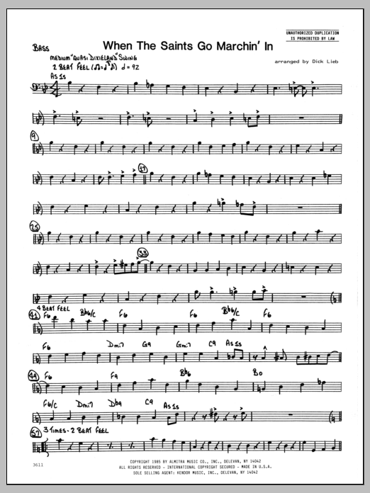 Download Dick Lieb When the Saints Go Marching In - Bass Sheet Music