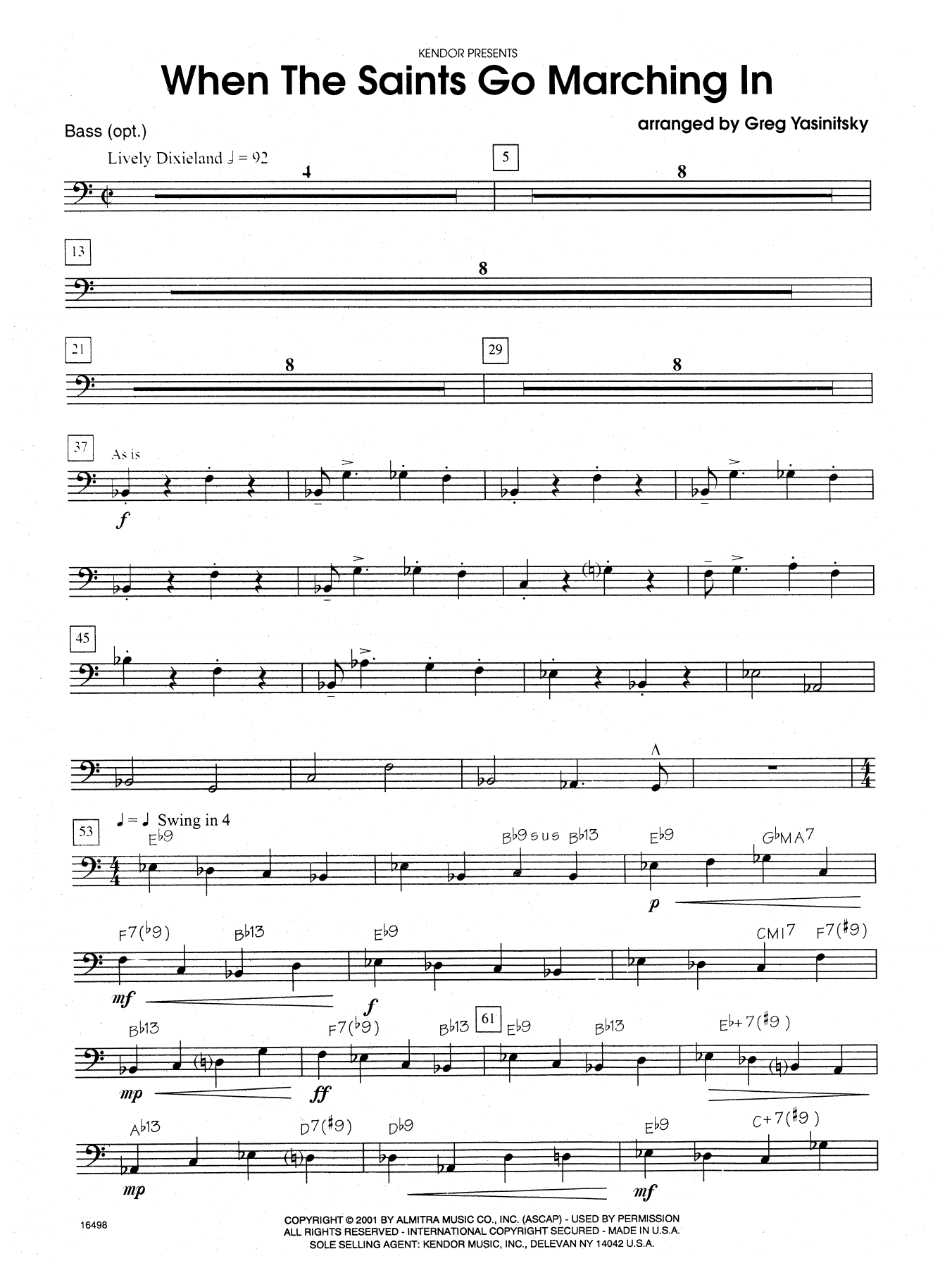 Download Gregory Yasinitsky When the Saints Go Marching In - Bass Sheet Music