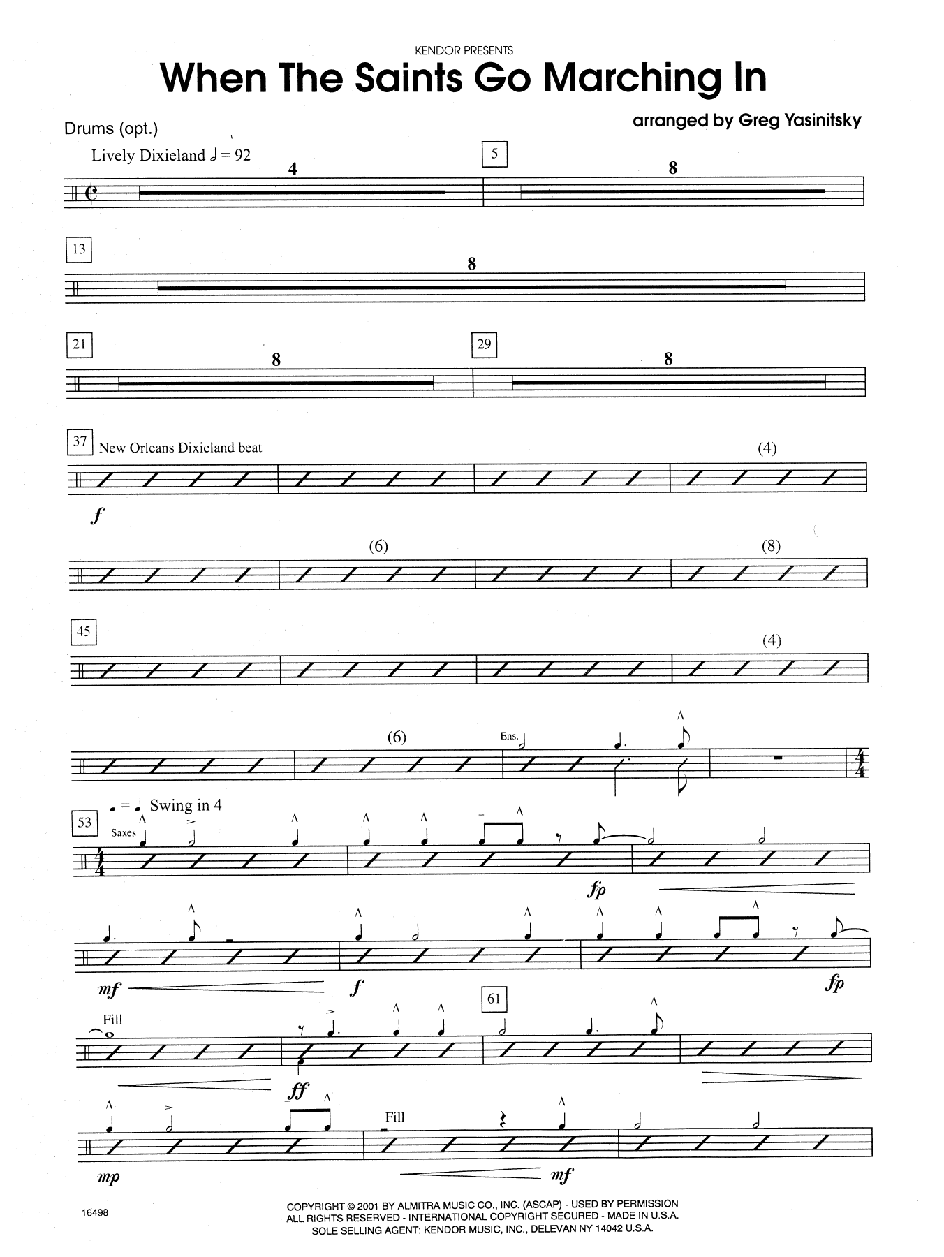Download Gregory Yasinitsky When the Saints Go Marching In - Drum S Sheet Music