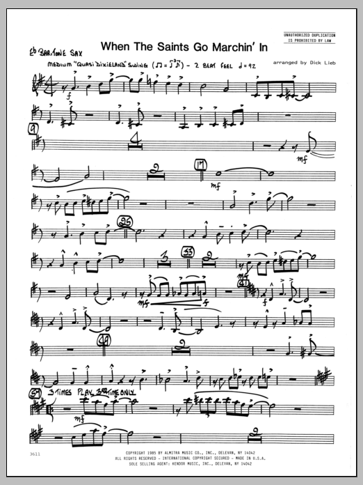 Download Dick Lieb When the Saints Go Marching In - Eb Bar Sheet Music