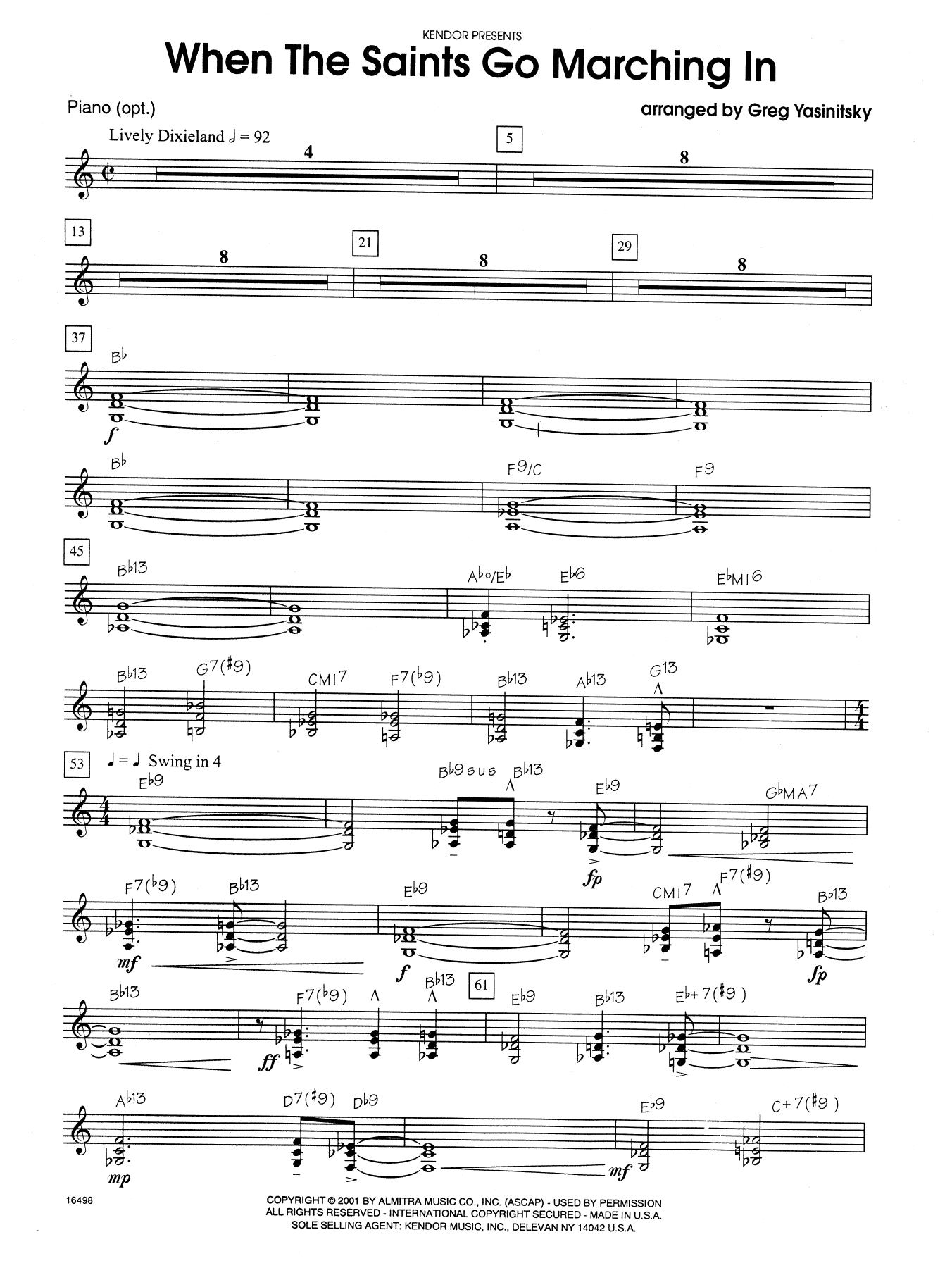Download Gregory Yasinitsky When the Saints Go Marching In - Piano Sheet Music