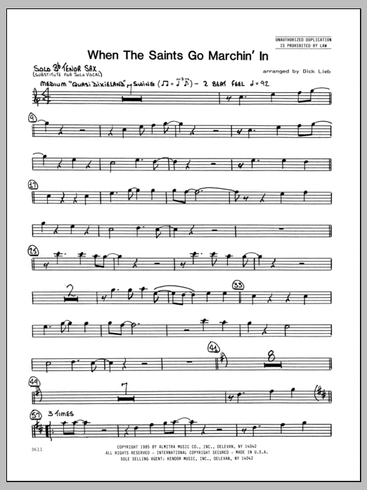 Download Dick Lieb When the Saints Go Marching In - Solo B Sheet Music
