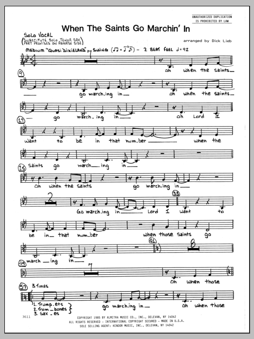 Download Dick Lieb When the Saints Go Marching In - Vocal Sheet Music