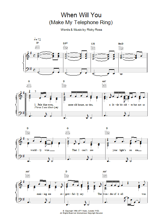 Deacon Blue When Will You (Make My Telephone Ring) sheet music notes printable PDF score