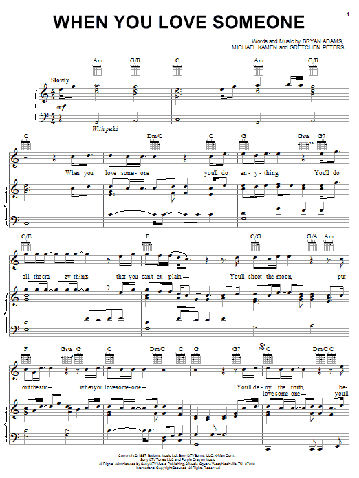 Bryan Adams When You Love Someone sheet music notes printable PDF score
