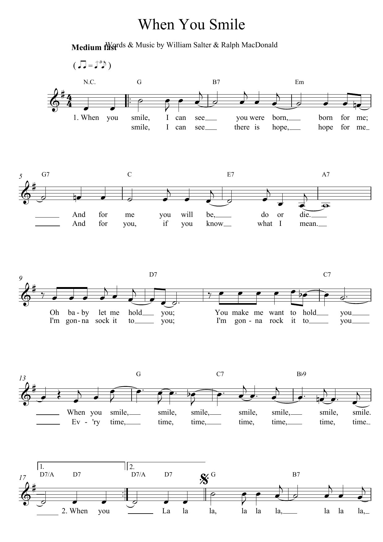 William Salter When You Smile sheet music notes printable PDF score