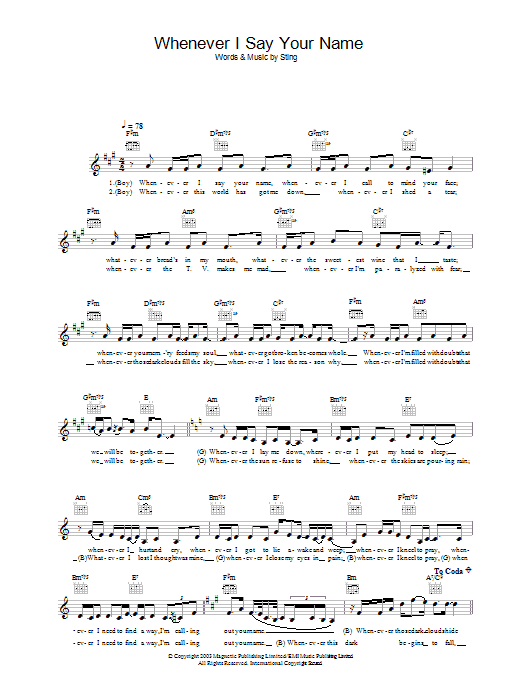 Download Sting Whenever I Say Your Name Sheet Music