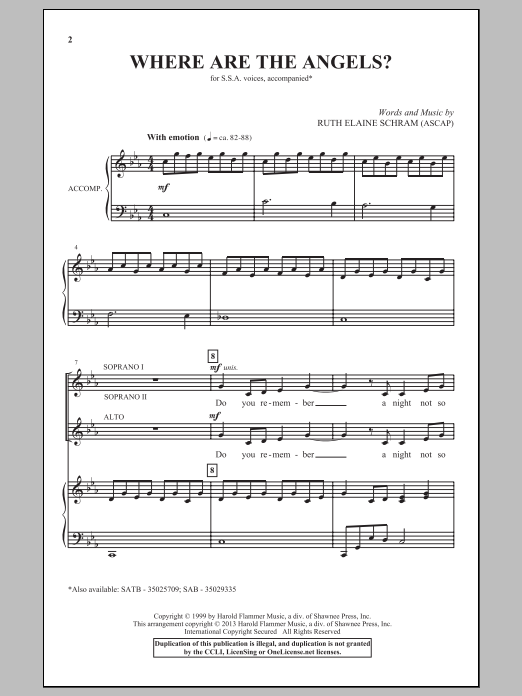 Download Ruth Elaine Schram Where Are The Angels Sheet Music