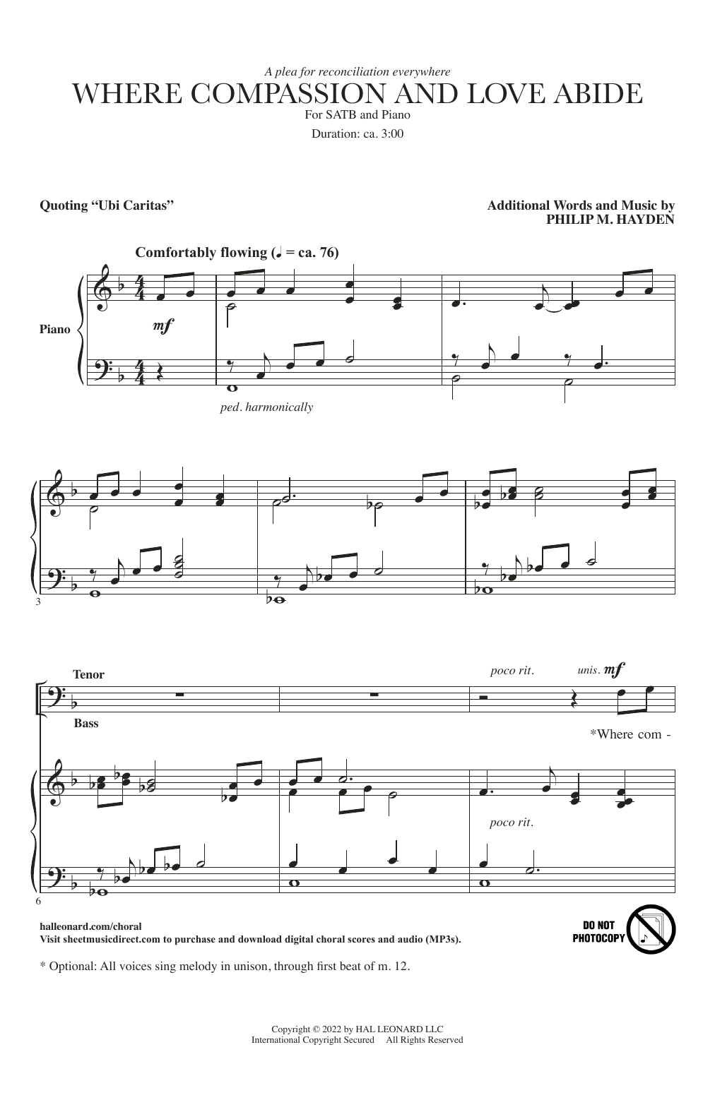Download Philip M. Hayden Where Compassion And Love Abide (Ubi Ca Sheet Music