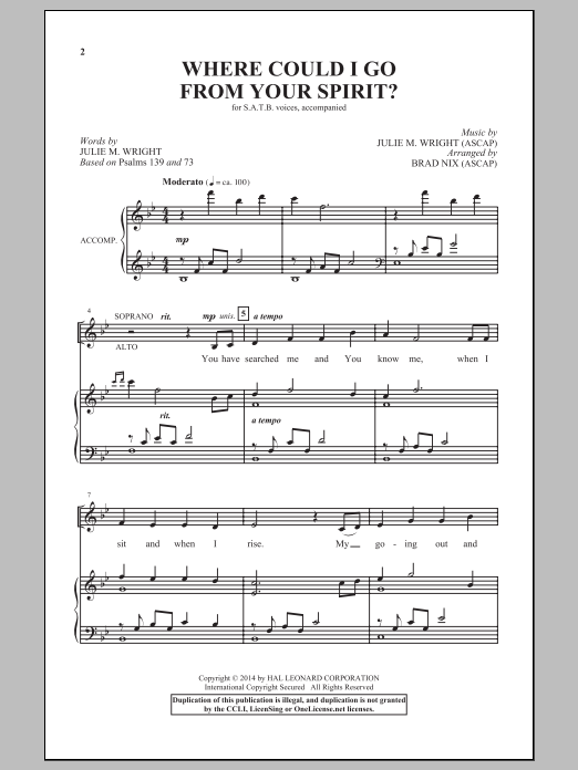 Download Brad Nix Where Could I Go From Your Spirit? Sheet Music