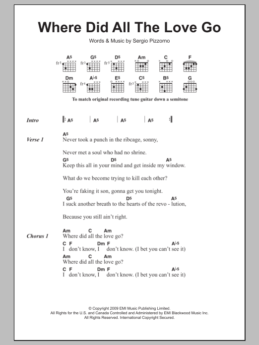 Download Kasabian Where Did All The Love Go Sheet Music