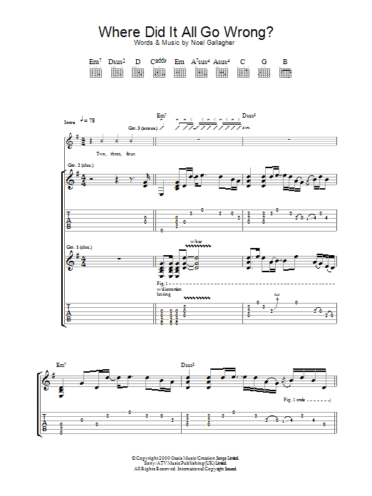 Download Oasis Where Did It All Go Wrong? Sheet Music
